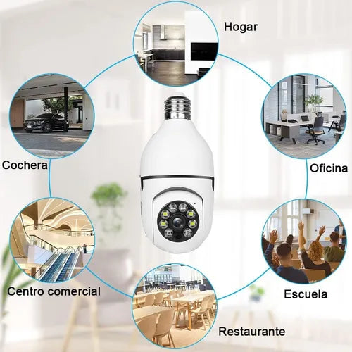 CÁMARA DE SEGURIDAD WIFI 360° TIPO FOCO (E27 Standard) - VISIÓN NOCTURNA - VIGILANCIA INTELIGENTE 24/7